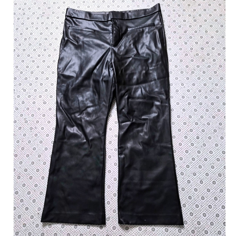 ZARA Faux Leather‎ Flare Pants Black XL High Waisted Wide Leg